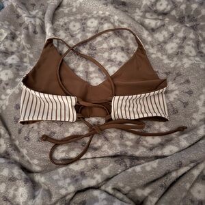 Black Dogs Brown and White Striped Bikini Top